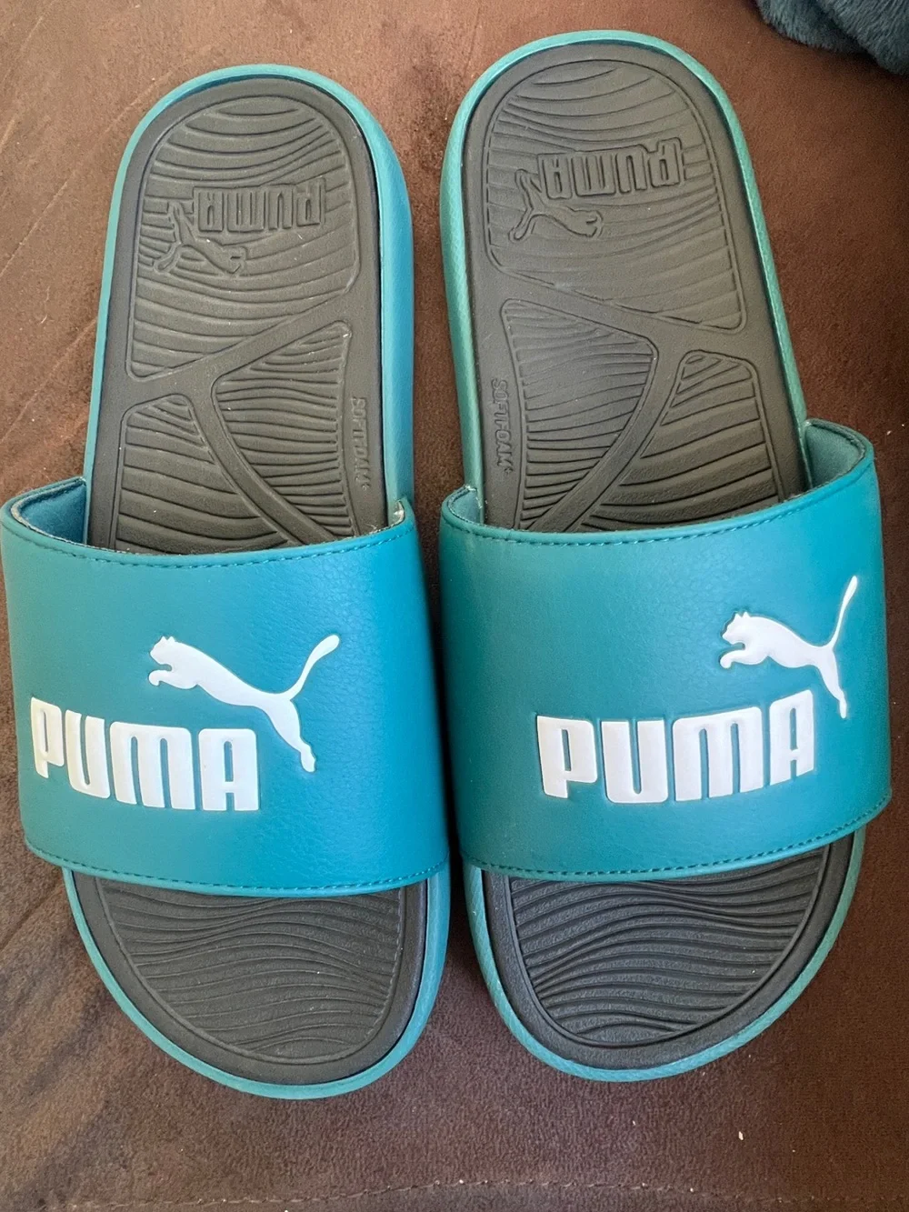 Puma man Teal Slide Sandals with White Logo 10 size